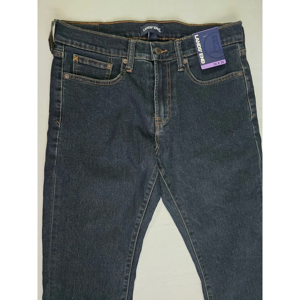 Lands End Mens Flannel Lined Straight Leg Jeans Dark Wash Indigo 30x30 1799238